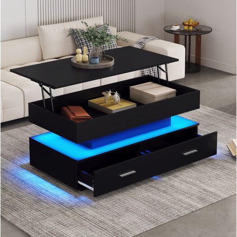 tavolo soggiorno 100x50 sollevabile LED nero HAVRYA (1/5)