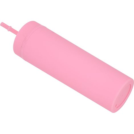Gobelet à paille en plastique opaque avec couvercle, forme cylindrique, sûr, léger et réutilisable, idéal pour la salle de sport (rose). (1/5)
