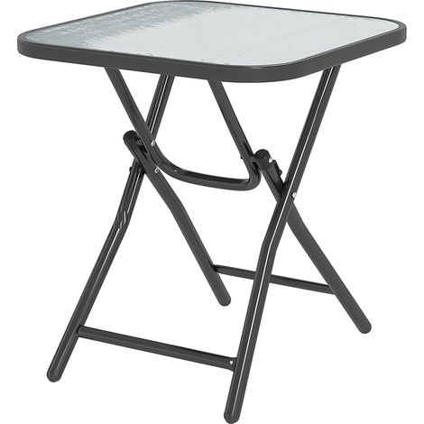 Outsunny Folding Garden Table Square Foldable Table with Safety Buckle Black (1/5)