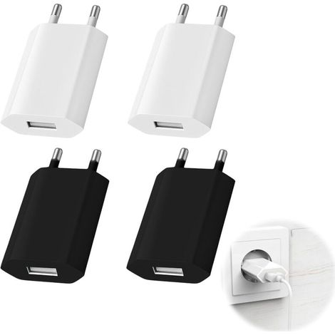 Set mit 4 USB-Ladegeräten, 5V 1A USB-Stecker, 5V 1A Steckdosenaufsatz, universeller Netzadapter für Schnellladung, mobiler Akku, kompatibel mit Samsung, iPhone und Tablets (1/4)
