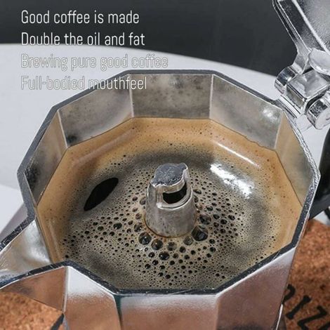 Cafetière Moka - 6 Tasses - 300 ml - Aluminium - Compatible Gaz Vitrocéramique - Argent (1/4)