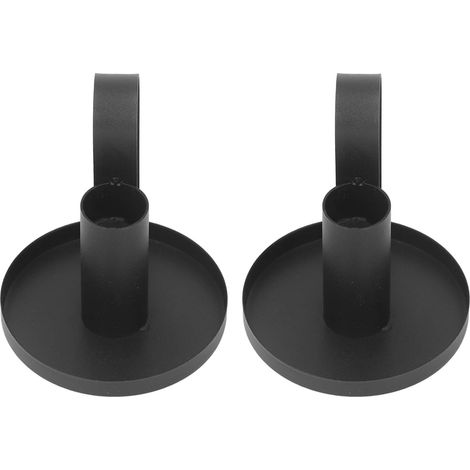 Lot de 2 bougeoirs en métal noir à poignée incurvée, style rétro, pour la décoration de cheminée et de table. (1/5)
