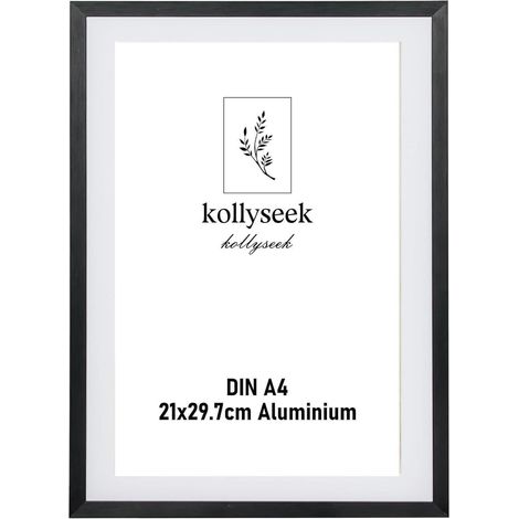 Aluminium Bilderrahmen DIN A4 21x30 cm Schwarz Acrylglas Passepartout (1/5)
