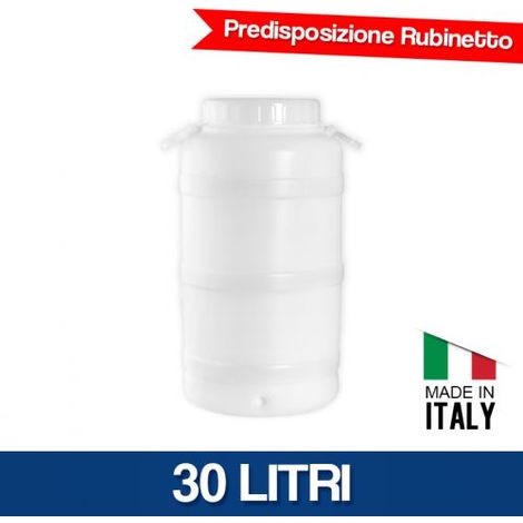 Nuova Plastica Adriatica 0727630 Fusto Bocca Larga in Polietilene Rinforzato 30 L Predisposizione Rubinetto Alimentare colore Bianco