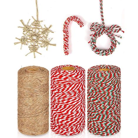 3 Pièces Noël Cordes De Jute Et Ficelle De Coton Rouleaux, 984 Pieds Rouge Blanc Vert Ficelle De Coton Ficelle De Jute Corde De Corde d'emballage pour Noël Bricolage Artisanat Cadeaux (1/5)