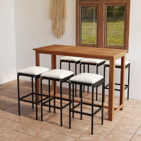 Ensemble de bar de jardin avec coussins 7 pcs-Bar d'extérieur Noir 856947 (1/5)