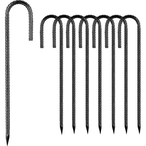 Lot de 6 piquets d'ancrage au sol en acier galvanisé pour trampoline, tente de camping, noir J, 30 cm (1/5)