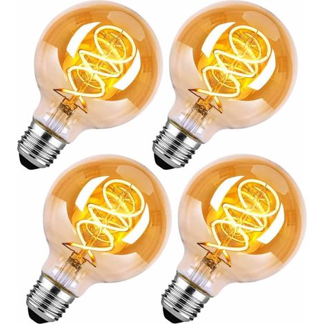 Ampoule LED E27 Vintage, Ampoule Vintage E27 Verre Filament 2700K Blanc Chaud G80 4W Équivalent 40W, Rétro pour Éclairage Rétro dans le Salon/Chambre à Coucher/Salle à Manger - Ambre,Pack de 4 (1/4)