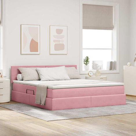 Cama con almacenamiento y LED Rosa 180 x 200 cm Terciopelo