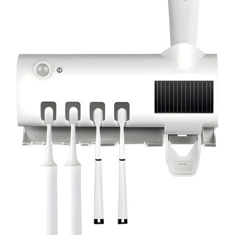Smart toothbrush sterilizer, home toothbrush holder with toothpaste dispenser, easy to install, white (1/4)