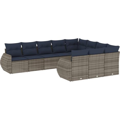 Maison Exclusive - 10-teiliges Gartensofa-Set mit Kissen, grau, P (1/5)