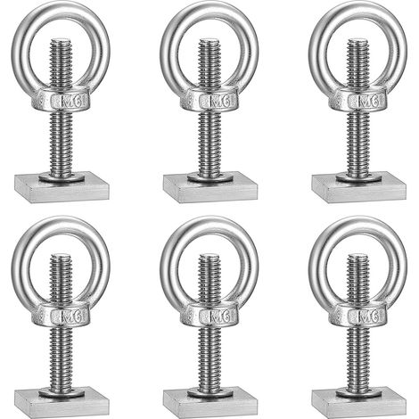 6 Pcs Adaptateur T-Track M6x35mm, Adaptateur à Rainure en T, Rainure T Vis Pince à Rainure en Acier Inox avec Écrous de Rainure et Rondelle, pour Fixation Coffre de Toit Porte-Bagages(M6 Anneau) (1/5)