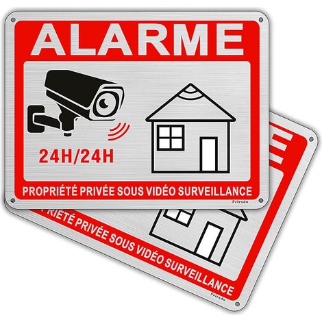 Alarm Panneau Propriété Privée sous Vidéo Surveillance, 2 Pièces 20x15cm Vidéo Surveillance Panneau Aluminium Brossé Adhésif Résistant aux UV Imperméable pour Extérieure (1/5)