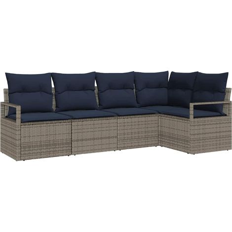 Sofa Set 5 pcs Grau Poly-Rattan vidaXL