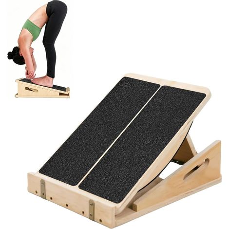 Planche oblique en bois - Étirement du mollet réglable avec poignée de transport - 5 angles - Extenseur de mollet réglable et mobilité pour fitness, bureau et vie quotidienne (1/5)