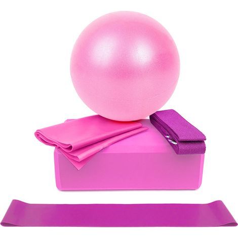Ensemble d'équipement de Yoga, 5 pièces, comprend des blocs de balle, sangle d'étirement, exercice de bande de boucle de résistance (1/5)