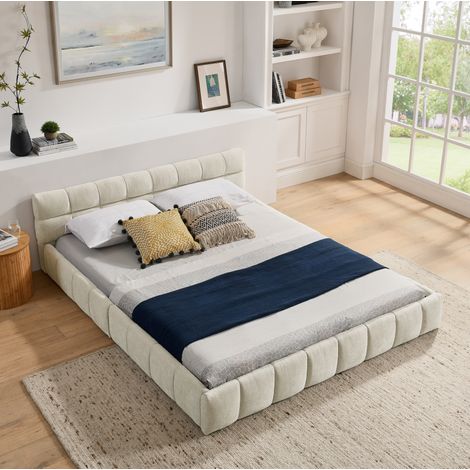 Bett Doppelbett 160x200 Chenille Polsterbett Beige HAVRYA (1/5)