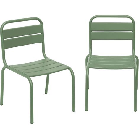 Lot de 2 chaises en métal kaki pour enfant. salon de jardin enfant