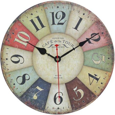 Horloge Murale Vintage, Rétro Horloge Industrielle Design Silencieuse Pendule Murale Bois Moderne (1/5)