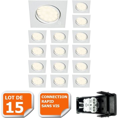 Lot de 15 Spot encastrable orientable LED carré GU10 230V équivalent 50W blanc neutre (1/5)