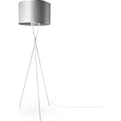 Paco Home Lampadaire Salon Abat-Jour Tissu Lampe À Poser Textile E27 Veilleuse Gris (Ø45,5 cm), Lampadaire - Type 1 - Blanc (1/4)