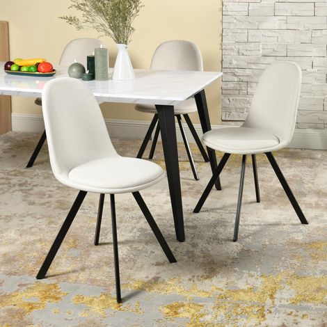 Chaises Salle à Manger Lot de 4 Pivotant 360° Chaise de Cuisine Scandinave avec Dossier, Siège Rembourré en Tissu, Pieds en Métal, Beige (1/5)