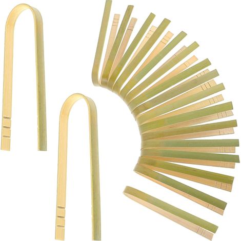 Bambuszange, kleine Holzzange, Bambus-Grillzange, Mini-Bambuszange, wiederverwendbare Küchenzange aus Holz mit rutschfester Nut zum Grillen, Salatieren und Braten
