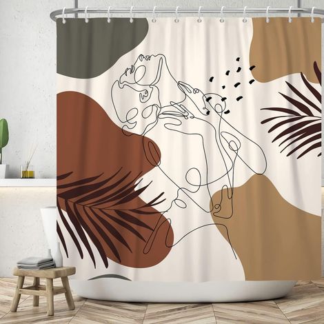 180x200cm Rideau de Douche du Milieu du Siècle Ligne Abstraite Beauté Boho Plante Tropicale Feuille de Palmier Salle de Bain Baignoire Étanche (1/5)