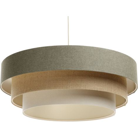 BPS Koncept 050-106-60 Hängeleuchte BOHO ELEGANT E27 1x40W Stoff strukturiert auf PVC-Kunststoff grau, beige, weiß H:90cm Ø60cm dimmbar