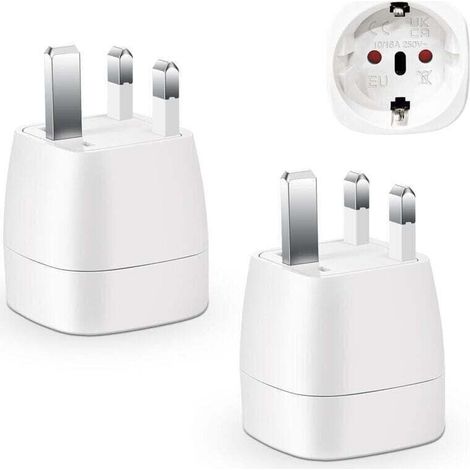 2 Pièces Adaptateur Prise Anglaise, Adaptateur de Voyage France/Europe ver UK,Francaise FR 2 Broches vers GB 3 Broches pour Irlande, Angleterre, Ecosse,Dubaï, Adaptateur Type G (1/4)