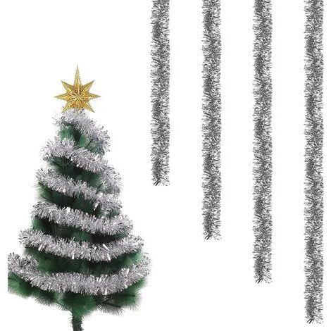 Guirlande de Noel Sapin, 4pcs Guirlandes Tinsel Noël, Guirlande Sapin 2m, Guirlande Tinsel Métallique Scintillantes pour Mariage Anniversaire Fête Murs Fenêtres Sapin Decoration Noël Blanche (1/5)