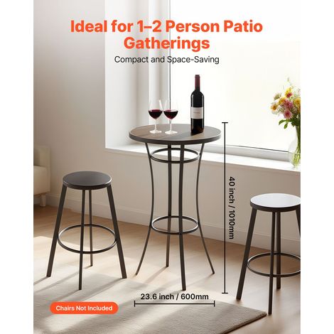 Table de bar ronde haute 60 cm pour extérieur, table bistrot comptoir avec plateau facile à nettoyer et structure métallique robuste, table haute pub intérieur cuisine petits espaces (1/5)