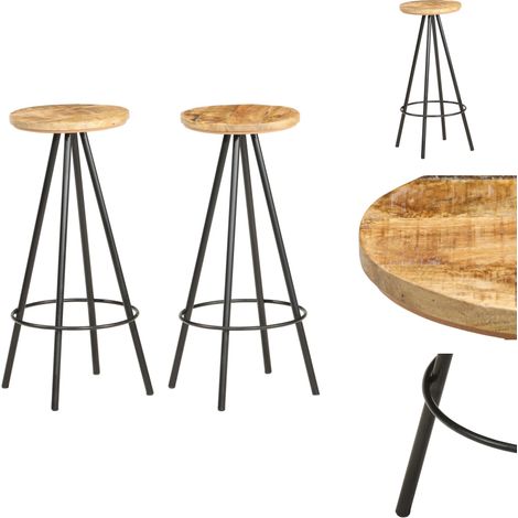 Tabourets de bar lot de 2 bois de manguier brut - Tabouret De Bar - Tabouret En Bois - Mobilier Industriel - Chaise De Bar - Décoration Intérieure (1/5)