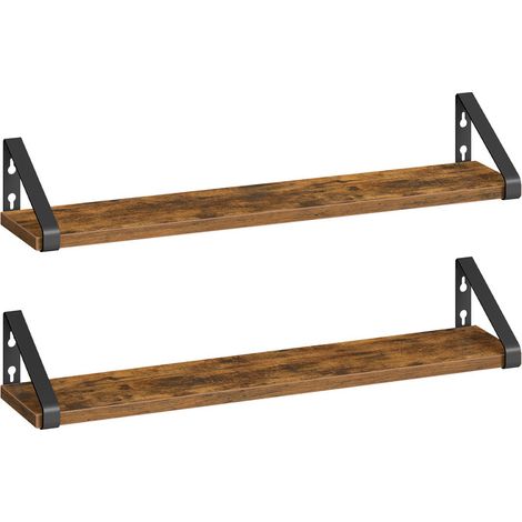 Étagère Murale, Tablette Flottante, Lot de 2, 2 Façons de Montage, 60 cm, pour Salon, Cuisine, Bureau, Salle de Bain, Marron Rustique et Noir Mat (1/5)
