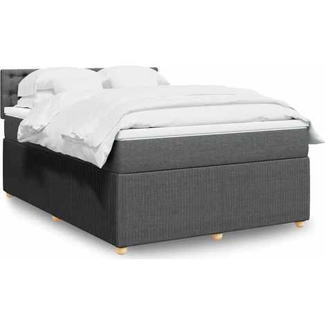 Lit de 140x190cm avec sommier lattes & matelas à ressorts ensachés - Tissu polyester gris foncé, tête de lit & bandes LED incluses (1/5)