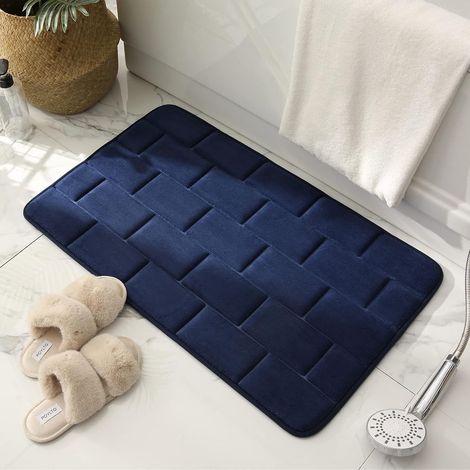 Non-slip memory foam bathroom mat, absorbent and washable bathroom mat, shower mat (dark blue, 50 x 80 cm)