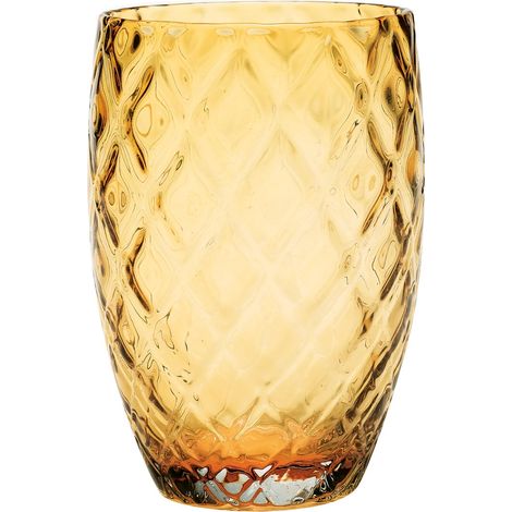 Set 6 Bicchieri Tumbler Losanghe in Vetro Soffiato a Bocca Colore Ambra, Design a Rombi Raffinato ed Elegante per una Tavola di Grande Stile