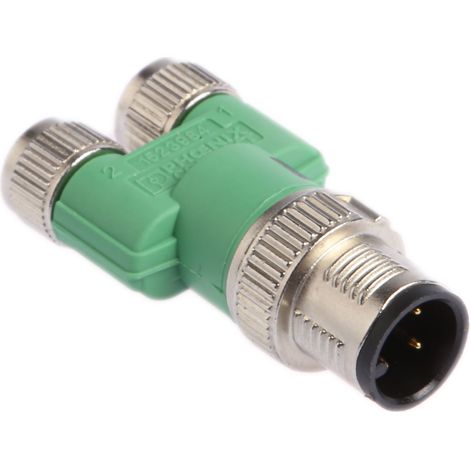 Adaptateur pour connecteur cylindrique Droit Phoenix Contact M12 Double M8 3 contacts Femelle, placage Nickel ( Prix pour 1 )