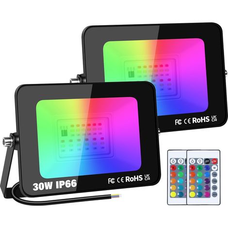 2 Pack Projecteur LED, 30W RGB Extérieur, 16 Couleurs, IP66 Étanche, Pour Jardin Terrasse