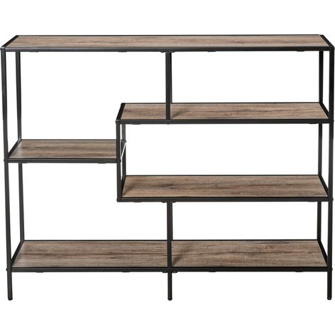 Scaffale Libreria Asimmetrica Stile Industriale in Legno e Metallo