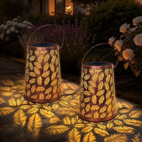 Solarlaterne für den Außenbereich, hängend und stehend, Metalllaterne, IP65 wasserdicht, für Balkon, Terrasse, Hof, Rasen, Gartendekoration, Geschenk für Frauen und Mütter (2er-Pack) (1/5)