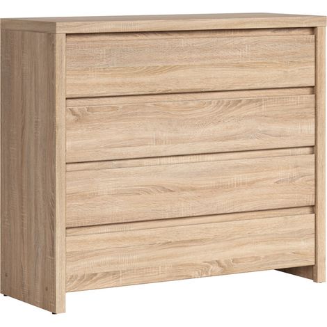 Commode Buffet Meuble de rangement à 4 tiroirs, coloris chêne Sonoma - Longueur 105 x Profondeur 40,5 x Hauteur 92 cm (1/5)