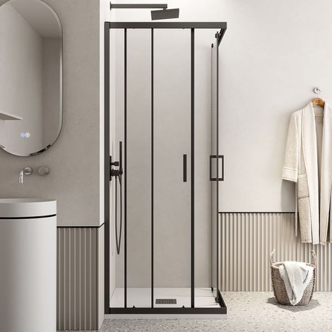 Box Doccia 80x80 cm Doppio Scorrevole Vetro Trasparente e Profilo Nero - Escape