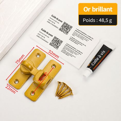 Verrou de porte à 90 degrés pour porte coulissante doré brillant avec vis et colle sans clou réf 5105 75 × 52 × 22 cm 485 g – Livraison gratuite