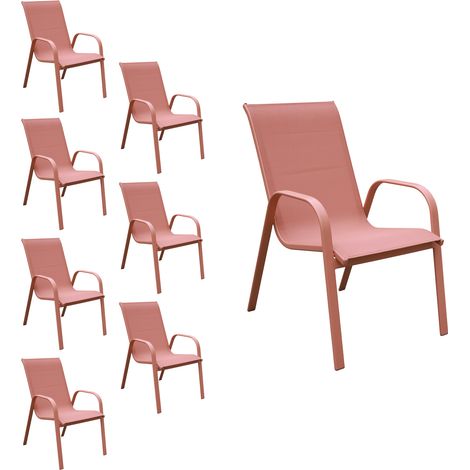 8er Set Stühle MARBELLA aus Textilene Terracotta - Aluminium Terracotta