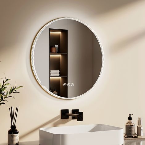 EMKE 60 cm LED Badezimmerspiegel 3 Lichtfarben Acryl Rahmen Spiegel mit Goldener Rand Wandspiegel mit Touch, Antibeschlage,Dimmbar, Memory-Funktion (1/5)