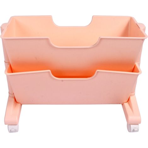 Étagère de bureau mobile à double niveau, rose, petite bibliothèque avec chariot, rangement pour dortoir (1/5)