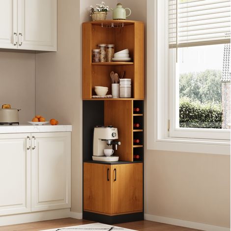 Meuble d’angle pour vin 40x40x182 cm avec porte-verres et portes, MDF (1/5)