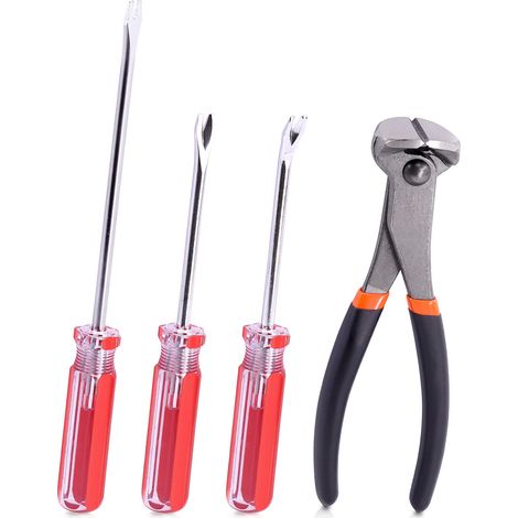 Lot de 4 arrache-clous avec pince coupante de 17,8 cm, pince à ongles avec pince à épiler de 15,2 cm, pointe droite de 3 mm, pointe en U et pointe en V (1/5)