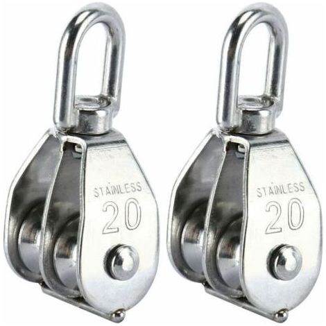 Lot de 2 blocs de poulie double en acier inoxydable 304, équipés d'un crochet pivotant double poulie (M20) pour levage et traction (1/5)